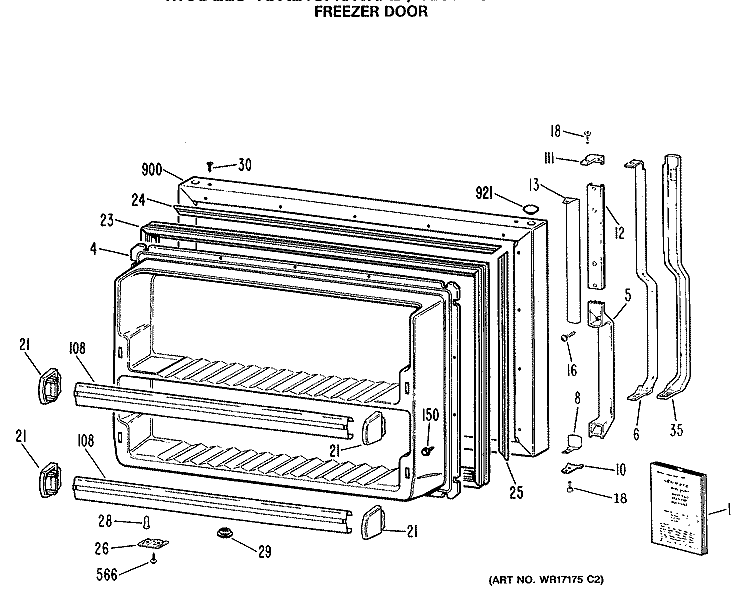 FREEZER DOOR Diagram and Parts List for TBX21SASNRWH  General Electric Refrigerator