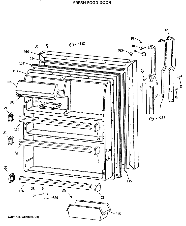 FRESH FOOD DOOR Diagram and Parts List for TBX21SASNRWH  General Electric Refrigerator