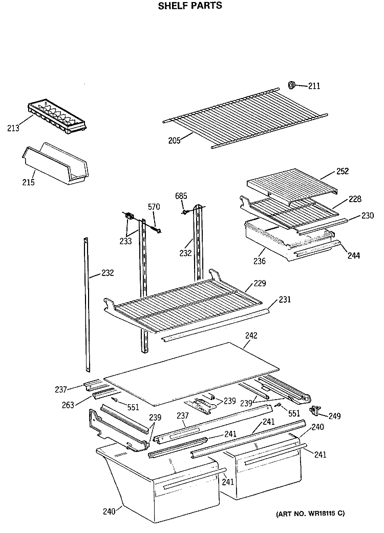 SHELF PARTS Diagram and Parts List for TBX21SASNRWH  General Electric Refrigerator