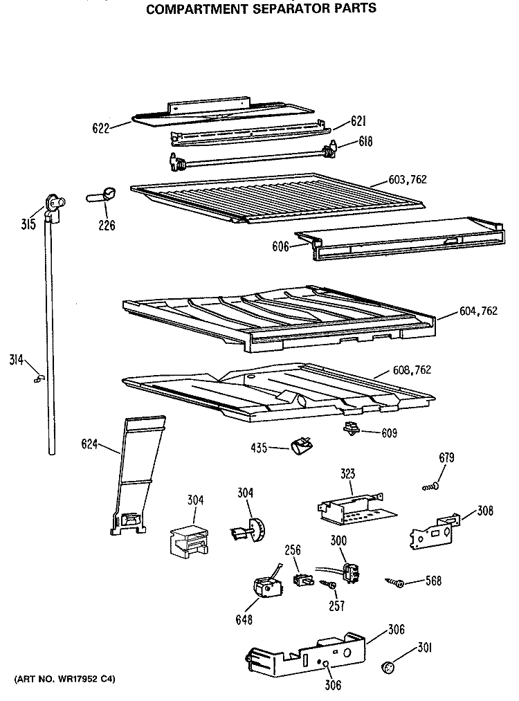 COMPARTMENT SEPARATOR PARTS Diagram and Parts List for TBX21SASNRWH  General Electric Refrigerator