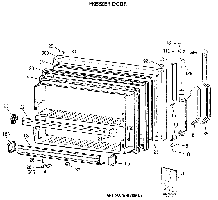 FREEZER DOOR Diagram and Parts List for TBX25JASKRAD  General Electric Refrigerator
