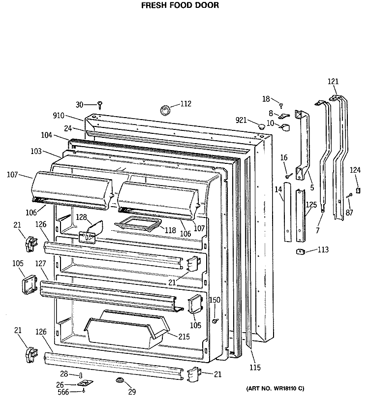 FRESH FOOR DOOR Diagram and Parts List for TBX25JASKRAD  General Electric Refrigerator