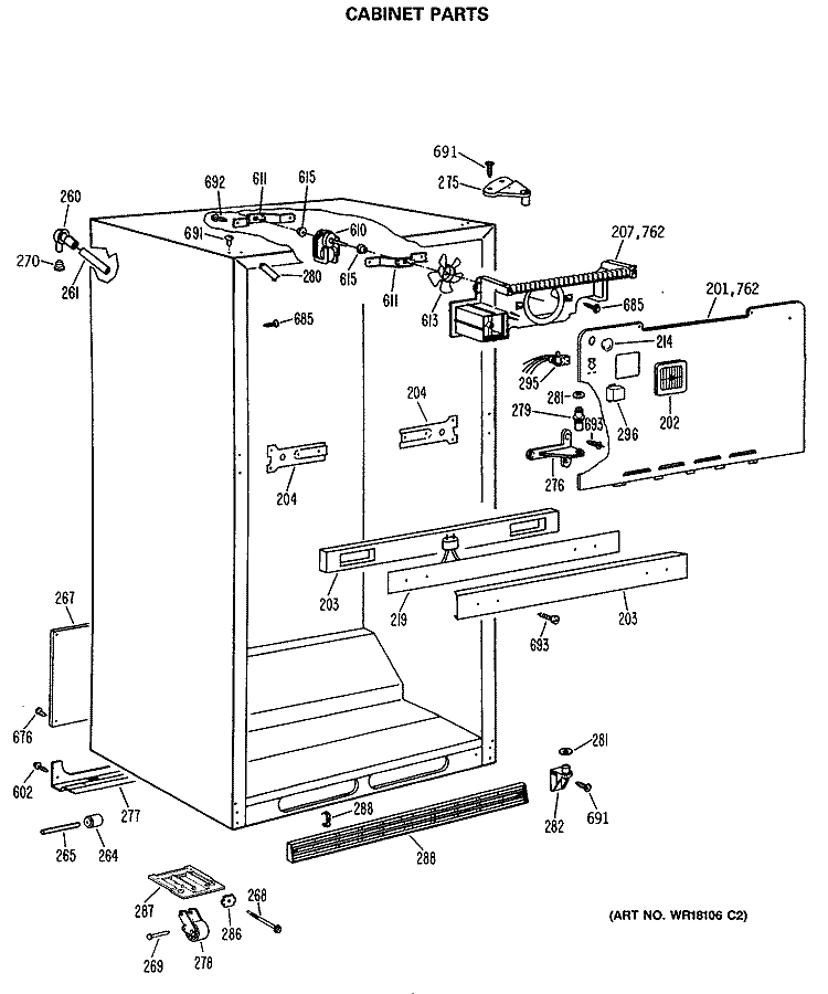 CABINET PARTS Diagram and Parts List for TBX25JASKRAD  General Electric Refrigerator