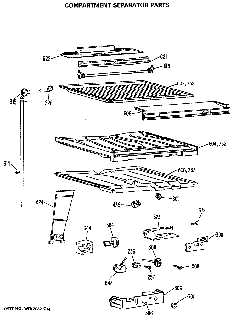 COMPARTMENT SEPARATOR PARTS Diagram and Parts List for TBX25JASKRAD  General Electric Refrigerator