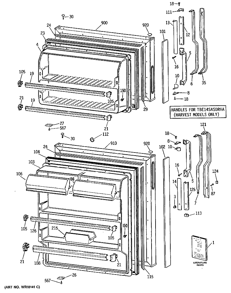 Section Diagram and Parts List for TBE14SASDRAD  General Electric Refrigerator