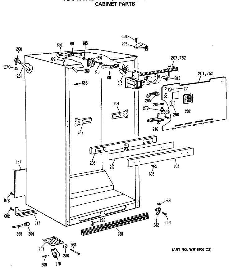 CABINET PARTS Diagram and Parts List for TBC19JASPRWH  General Electric Refrigerator