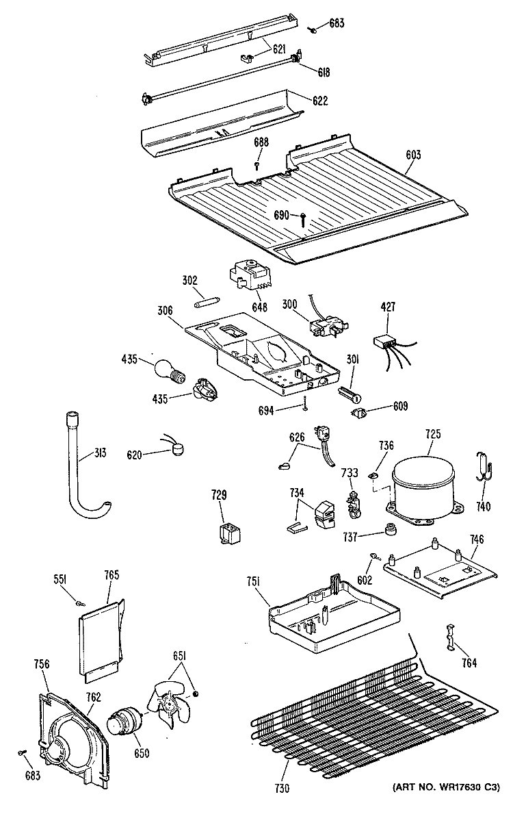 Section Diagram and Parts List for TBH14DASERAD  General Electric Refrigerator
