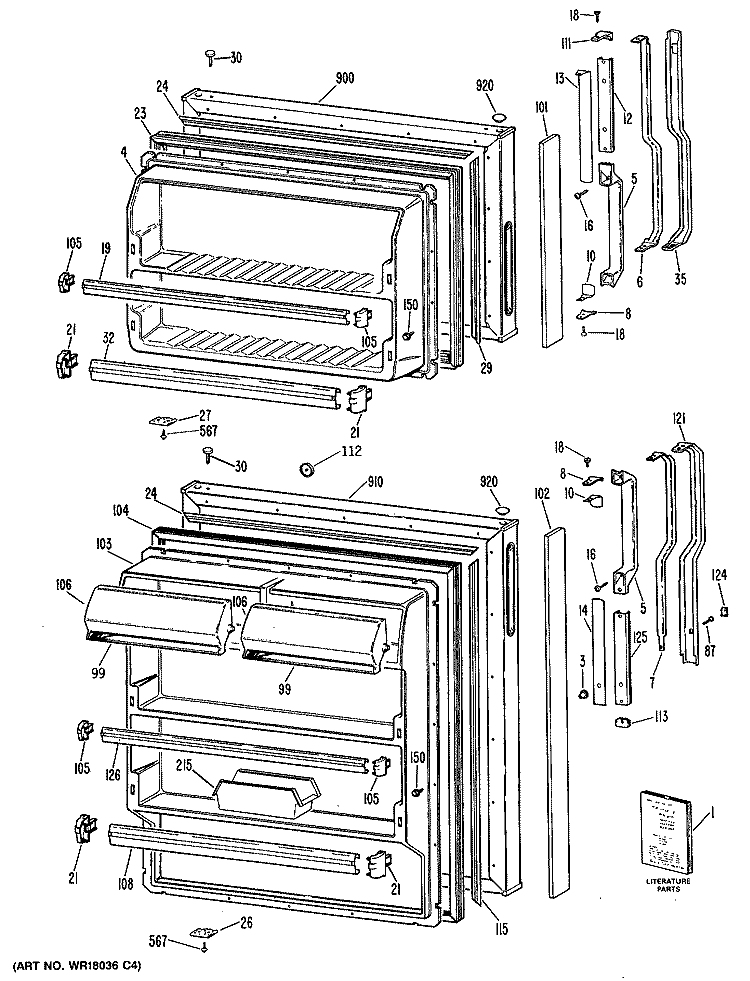 Section Diagram and Parts List for TBH14DASGRWH  General Electric Refrigerator