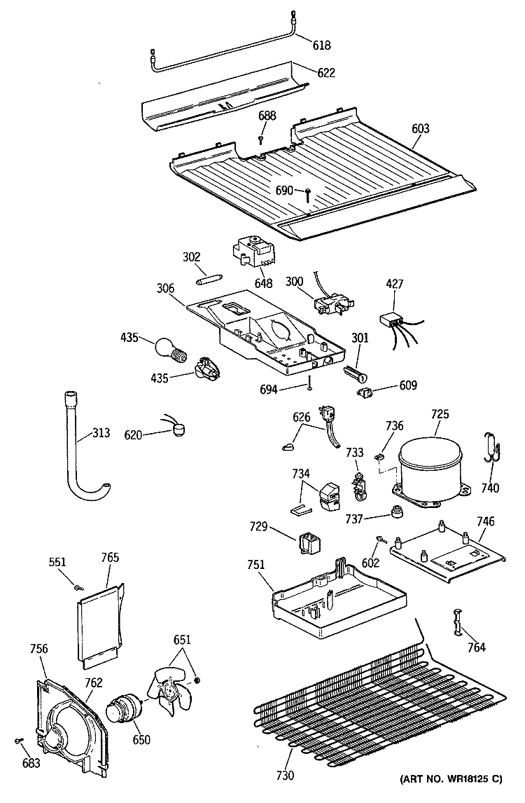 Section Diagram and Parts List for TBH14DASGRWH  General Electric Refrigerator