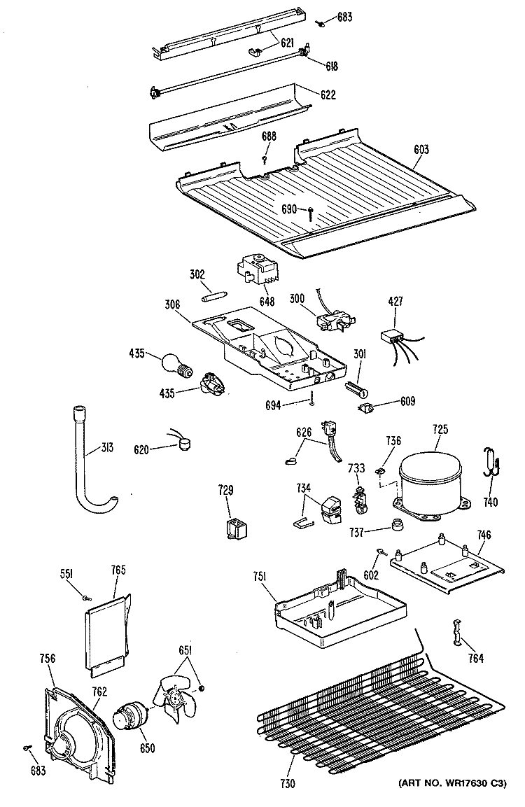 Section Diagram and Parts List for TBH14SASELWH  General Electric Refrigerator