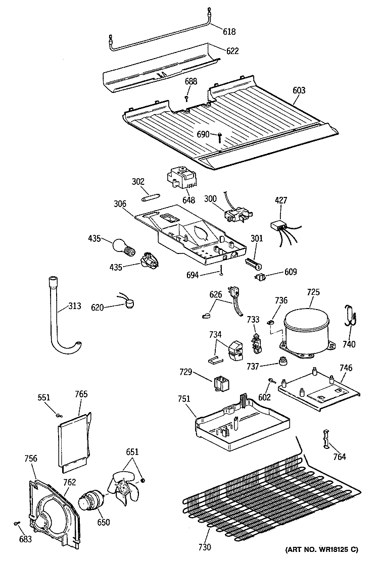 Section Diagram and Parts List for TBX14DASCRAD  General Electric Refrigerator