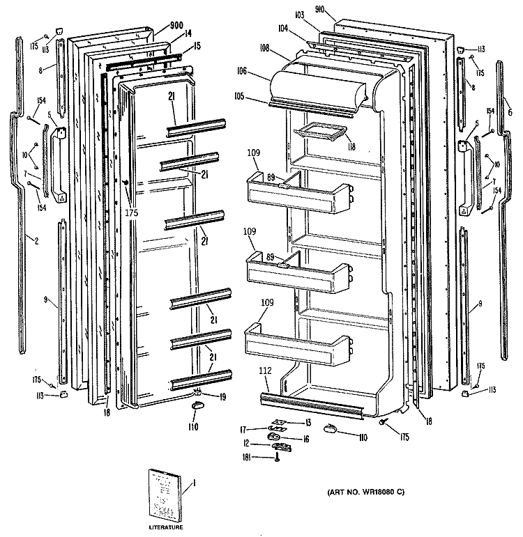 Section Diagram and Parts List for TFC20JASAAD  General Electric Refrigerator