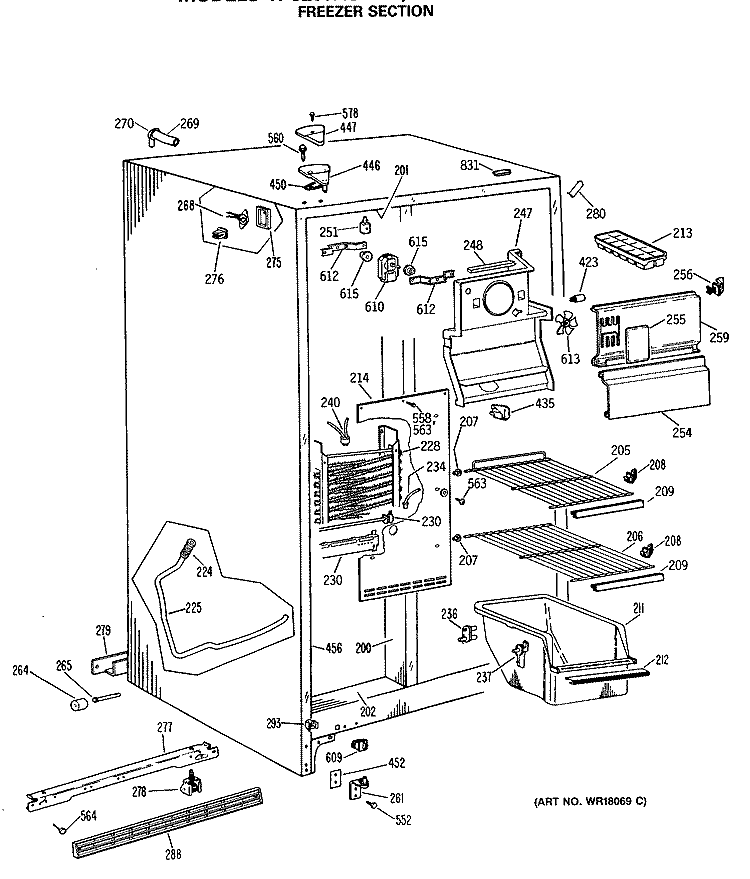 FREEZER SECTION Diagram and Parts List for TFC20JASAAD  General Electric Refrigerator