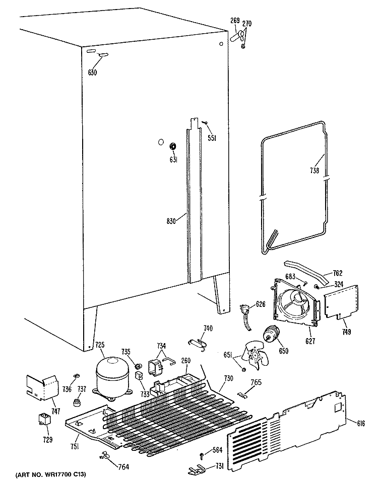 Section Diagram and Parts List for TFC20JASAAD  General Electric Refrigerator