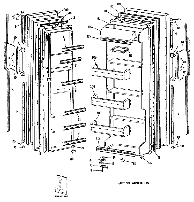 Section Diagram and Parts List for TFC20DASAWH  General Electric Refrigerator