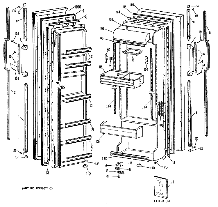 Section Diagram and Parts List for TFC22ZASAAD  General Electric Refrigerator