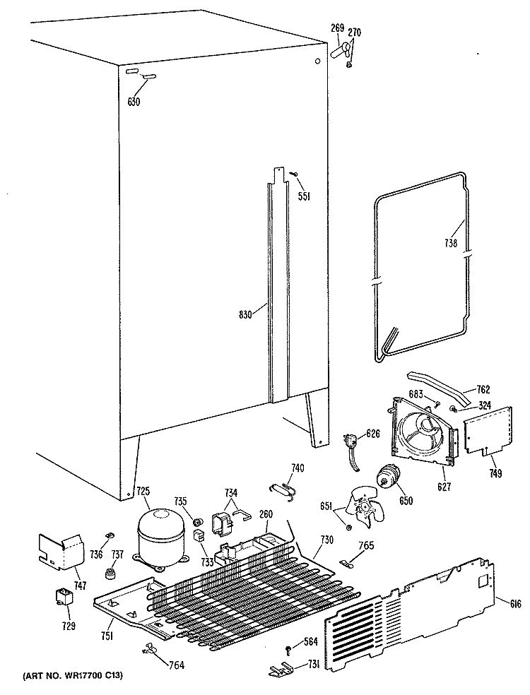 Section Diagram and Parts List for TFC22ZASAAD  General Electric Refrigerator