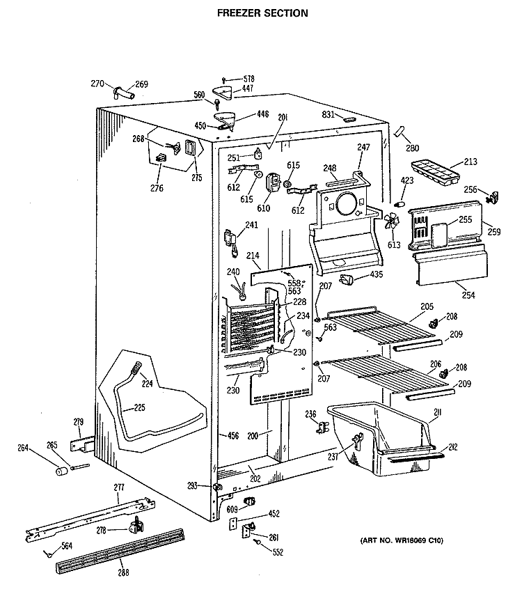 FREEZER SECTION Diagram and Parts List for TFG20JASBWH  General Electric Refrigerator