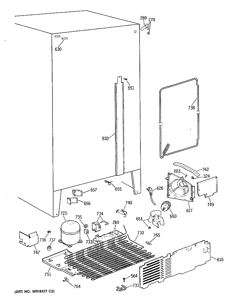 Section Diagram and Parts List for TFG20JASBWH  General Electric Refrigerator