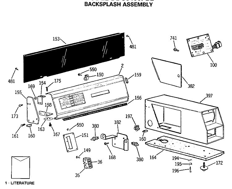 BACKSPLASH ASSEMBLY Diagram and Parts List for DDC6400PBL  General Electric Dryer