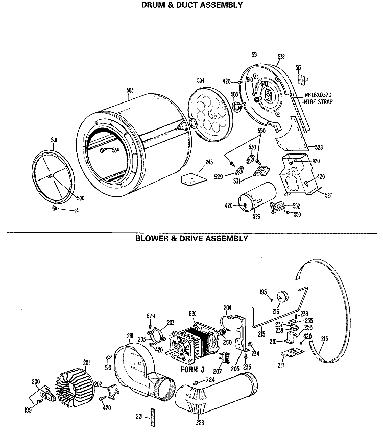 DRUM & DUCT ASSEMBLY Diagram and Parts List for DDC6400PBL  General Electric Dryer