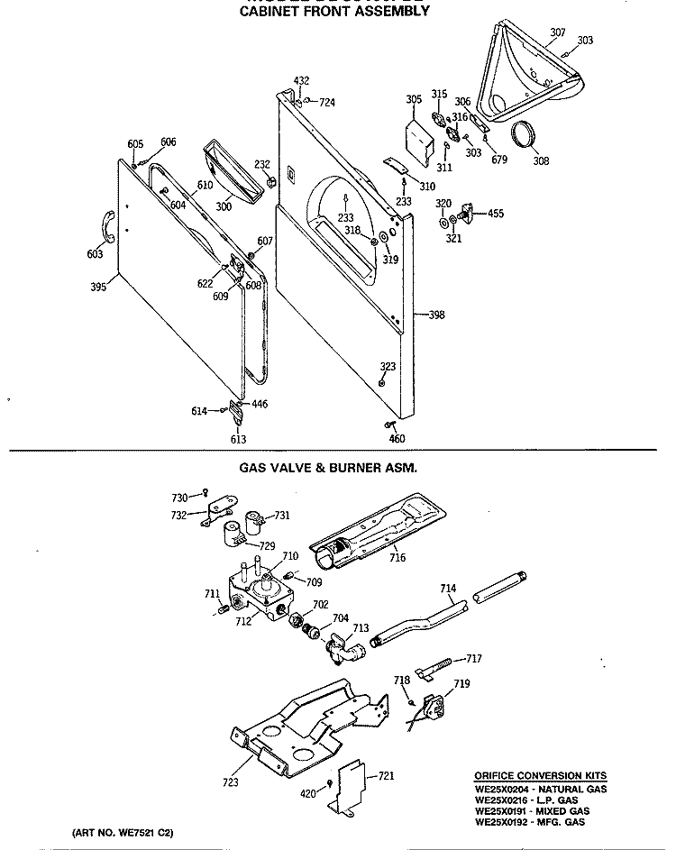 CABINET FRONT ASSEMBLY Diagram and Parts List for DDC6400PBL  General Electric Dryer