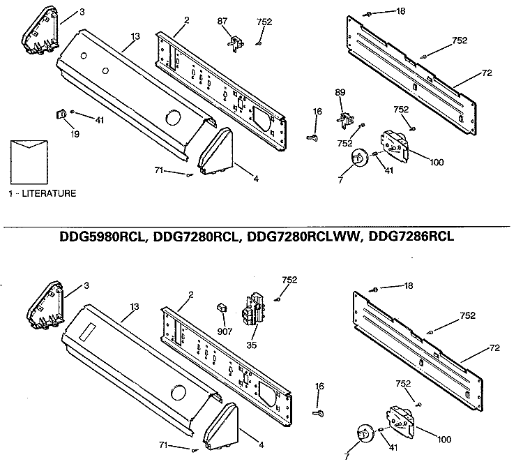 Section Diagram and Parts List for DDG7187RCL  General Electric Dryer