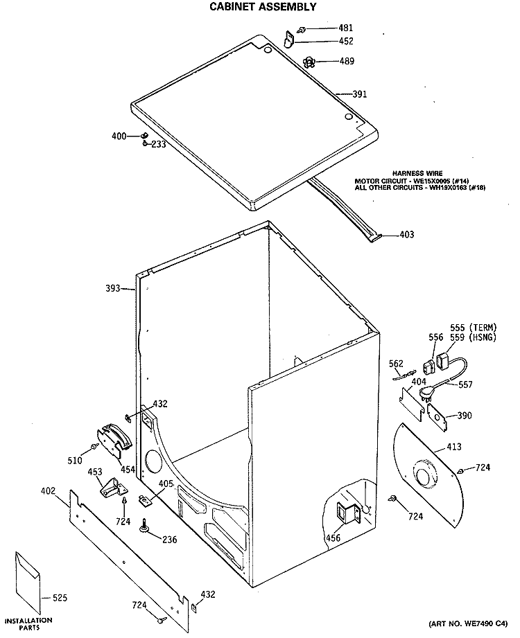 CABINET ASSEMBLY Diagram and Parts List for DDC6400PCL  General Electric Dryer