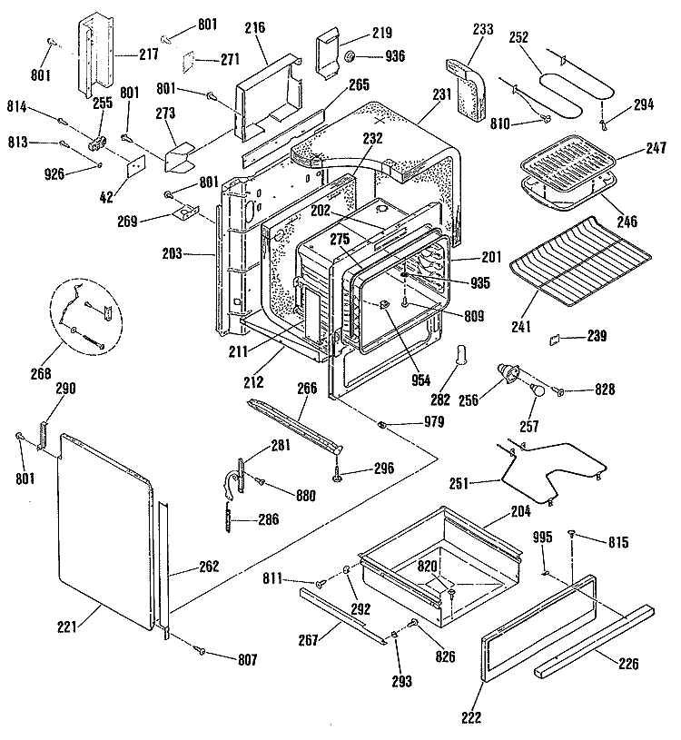 Section Diagram and Parts List for JSC26GP2BG  General Electric Range