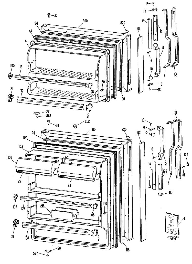 Section Diagram and Parts List for TBX14DASFRWH  General Electric Refrigerator