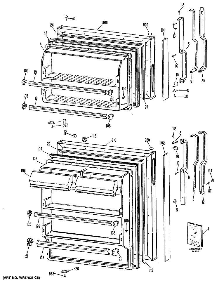 Section Diagram and Parts List for TBX14SASDRWH  General Electric Refrigerator