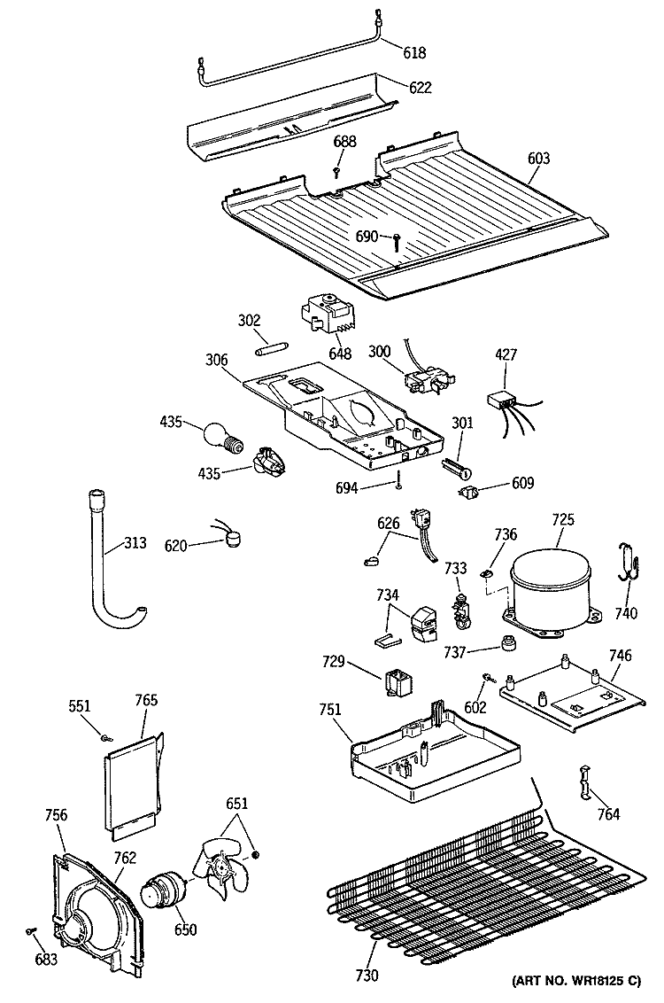 Section Diagram and Parts List for TBX14SISCLAD  General Electric Refrigerator