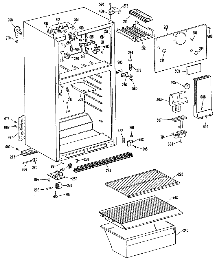 Section Diagram and Parts List for TBX14SASFLWH  General Electric Refrigerator