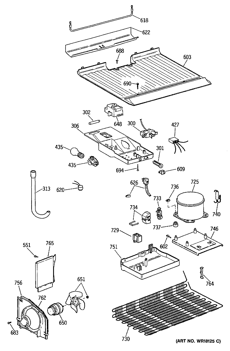 Section Diagram and Parts List for TBX16DASCRWH  General Electric Refrigerator