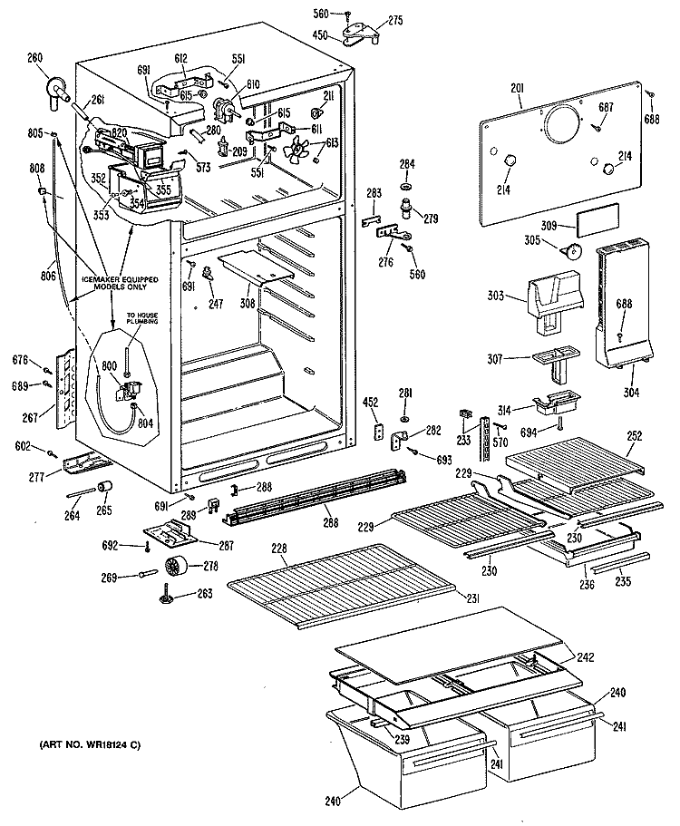 Section Diagram and Parts List for TBX16DISDRAD  General Electric Refrigerator