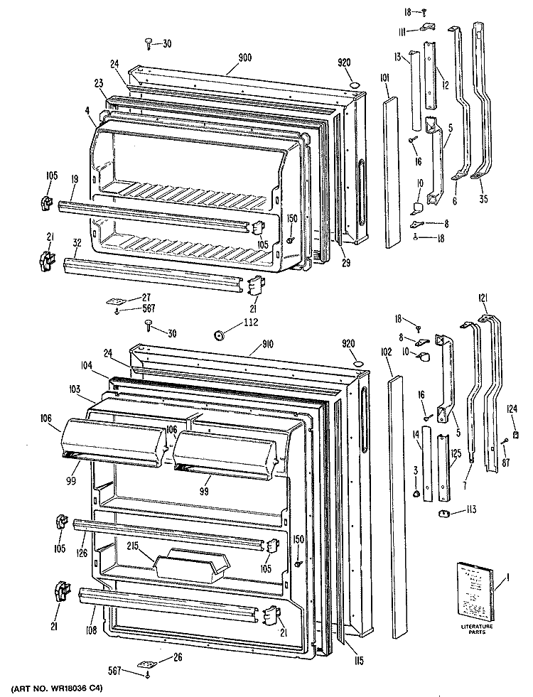 Section Diagram and Parts List for TBX16DISCRAD  General Electric Refrigerator