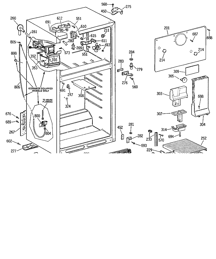 Section Diagram and Parts List for TBX16DISCRAD  General Electric Refrigerator