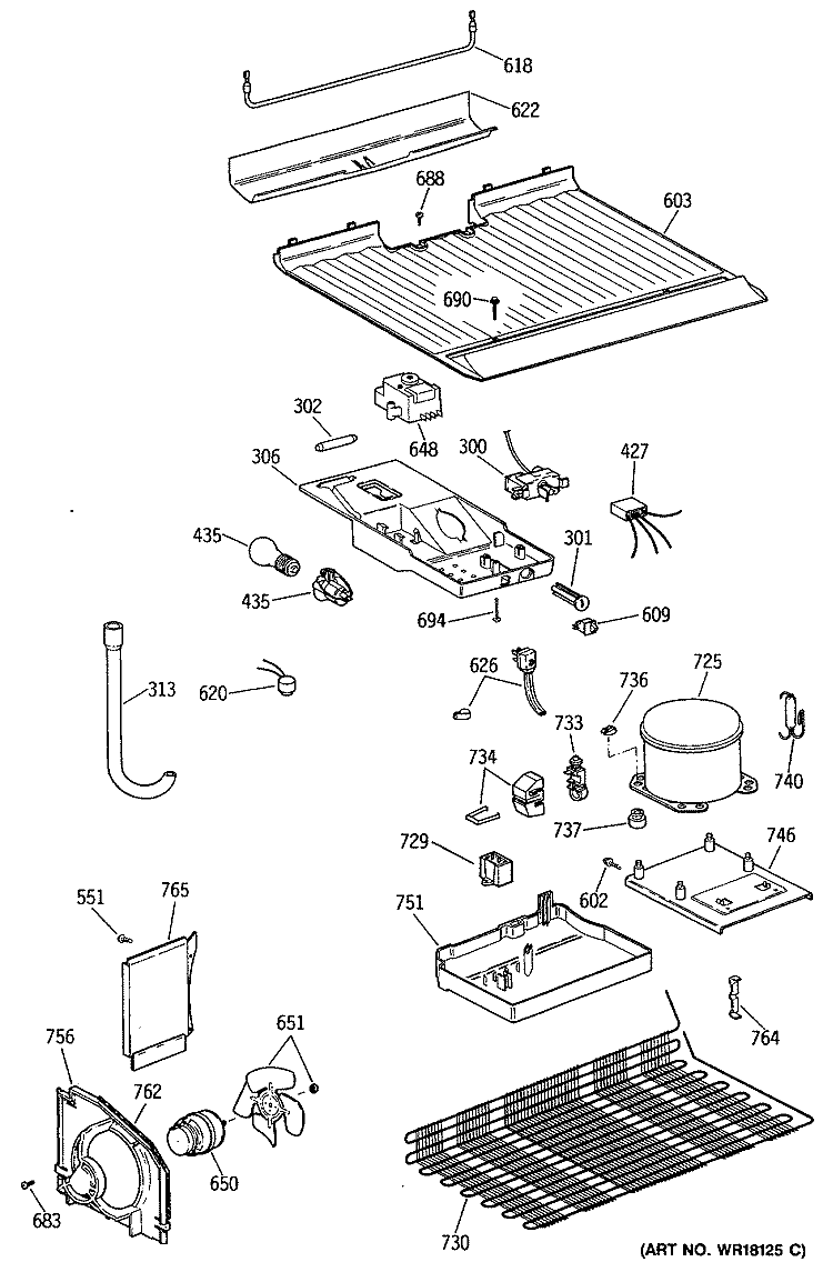 Section Diagram and Parts List for TBX16DISCRAD  General Electric Refrigerator