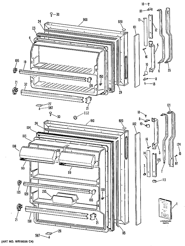 Section Diagram and Parts List for TBX16DISFRAD  General Electric Refrigerator