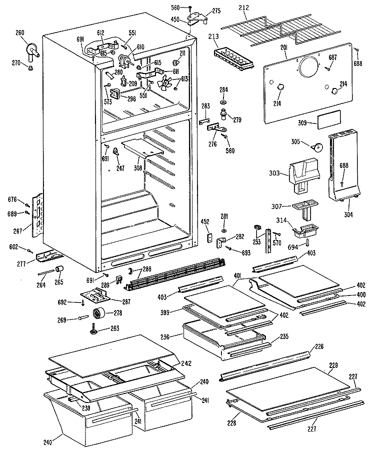 Section Diagram and Parts List for TBX16JASDRAD  General Electric Refrigerator