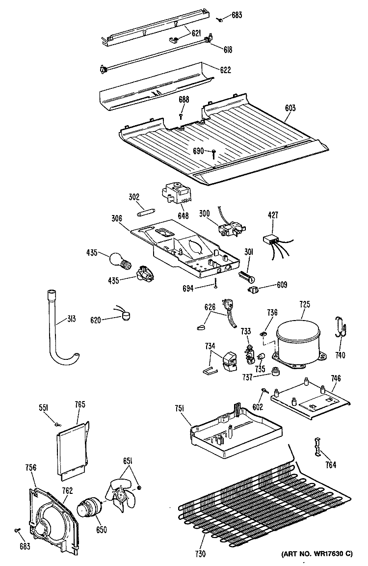 Section Diagram and Parts List for TBX16JASDRAD  General Electric Refrigerator