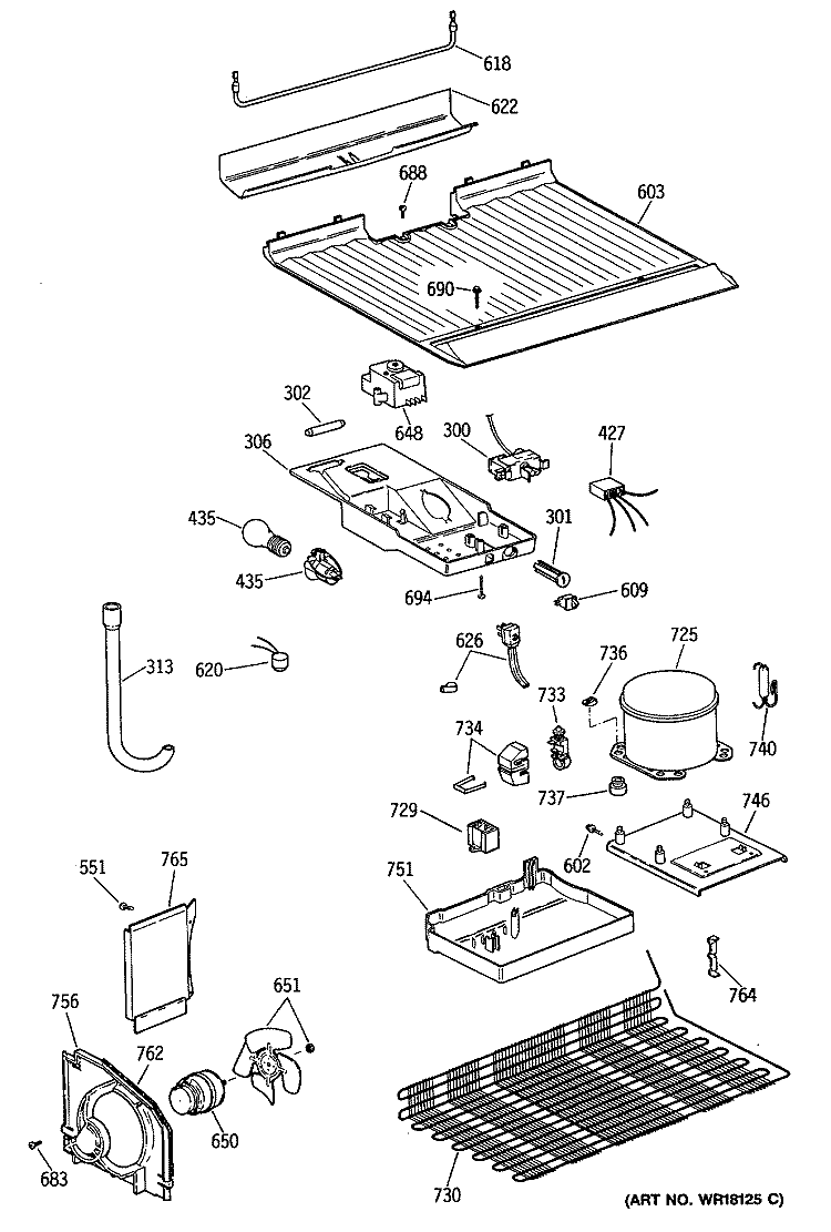 Section Diagram and Parts List for TBX16SASCLWH  General Electric Refrigerator