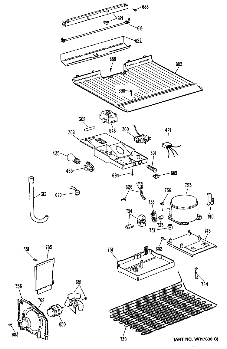 Section Diagram and Parts List for TBX16SASDLAD  General Electric Refrigerator