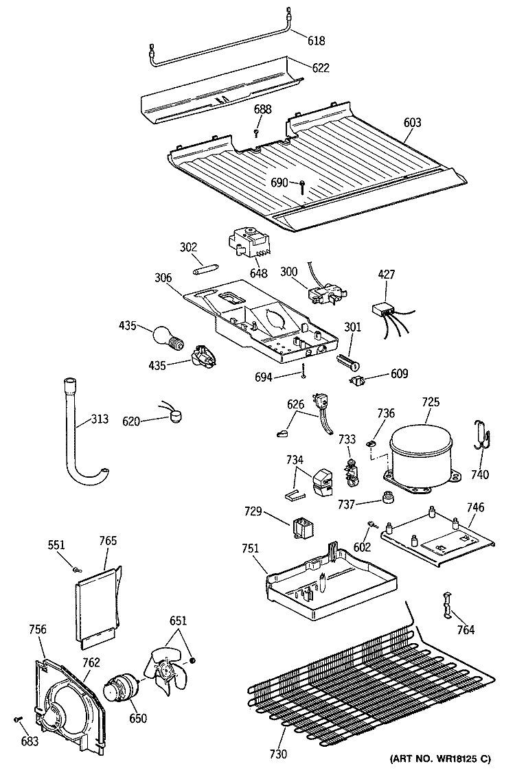 Section Diagram and Parts List for TBX16SYSCLAD  General Electric Refrigerator