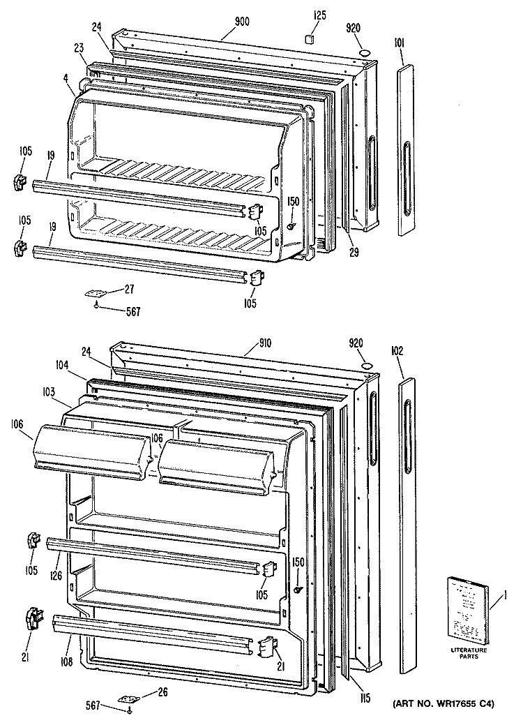 Section Diagram and Parts List for TBX16SYSFRWH  General Electric Refrigerator
