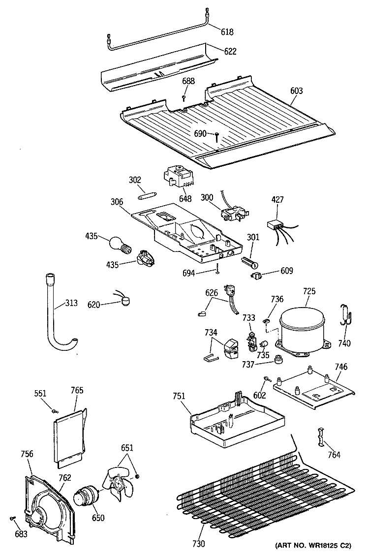 Section Diagram and Parts List for TBX16SYSFRWH  General Electric Refrigerator
