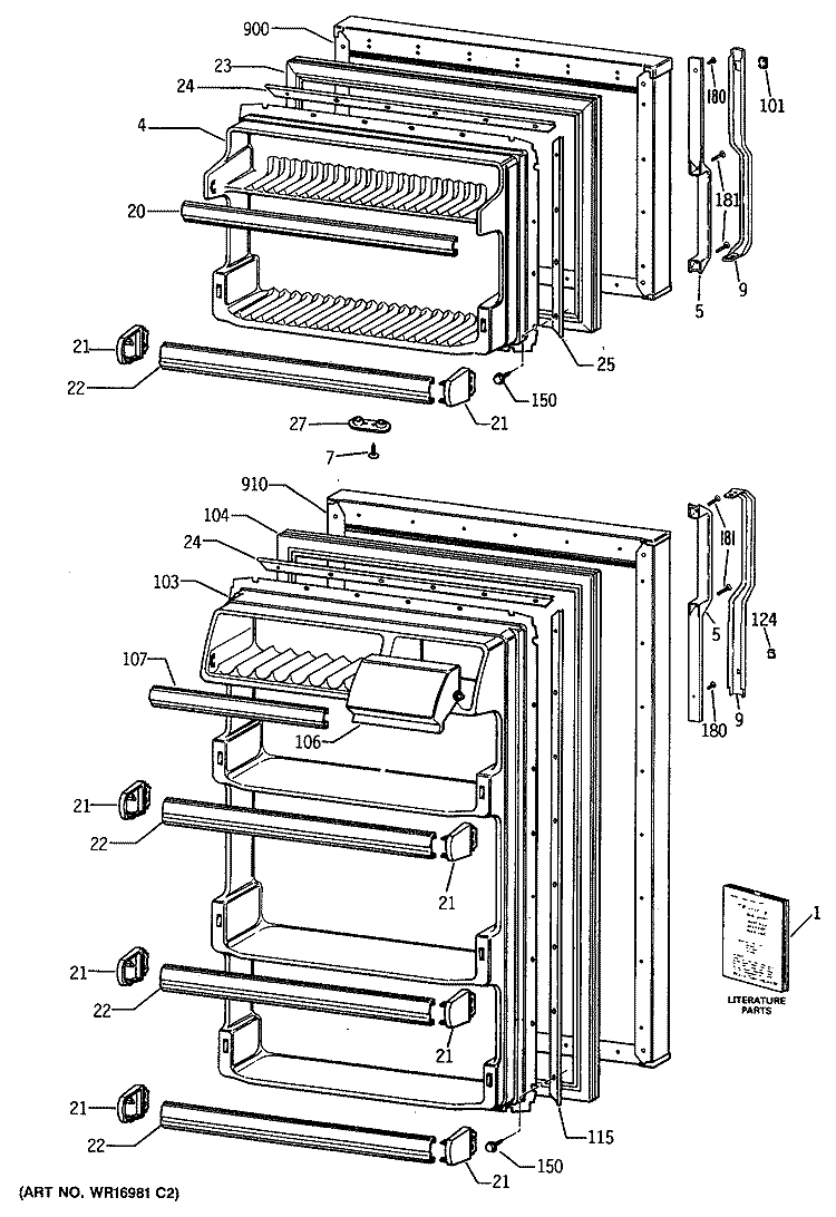Section Diagram and Parts List for TB15SPGRWH  General Electric Refrigerator