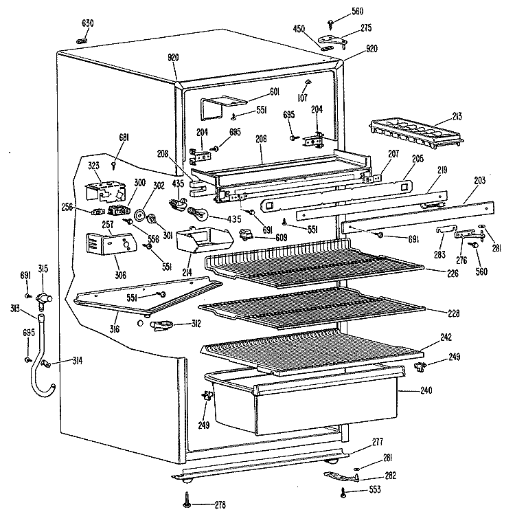 Section Diagram and Parts List for TB15SPGRWH  General Electric Refrigerator