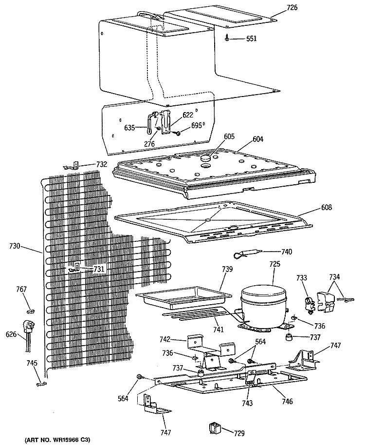 Section Diagram and Parts List for TB15SPGRWH  General Electric Refrigerator