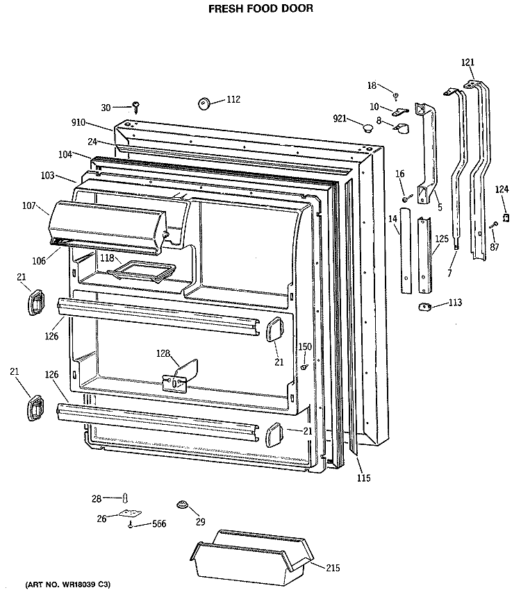 FRESH FOOD DOOR Diagram and Parts List for TBH18JASPRWH  General Electric Refrigerator